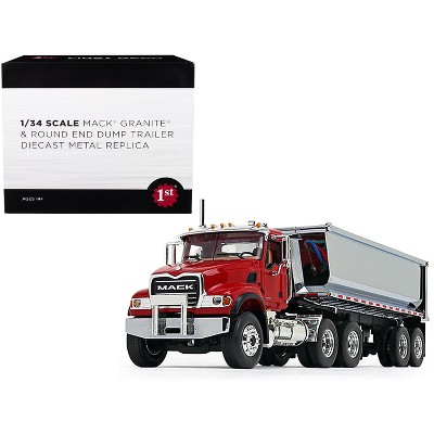 Mack Granite with Round End Dump Trailer Red and Chrome 1/34 Diecast Model by First Gear