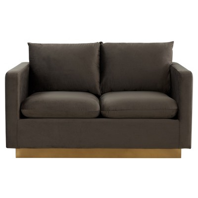 Modern Mid-Century Gray Velvet Loveseat with Gold Frame