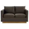 LeisureMod Nervo Mid-Century Modern Upholstered Velvet Loveseat with Gold Frame - 3 of 4