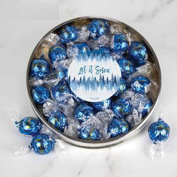 Christmas Candy Gift Tin with Chocolate Lindor Truffles by Lindt Large Plastic Tin with Sticker By Just Candy - Let it Snow