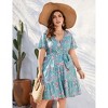 Clearlove Summer Plus Size V Neck Wrap Dress High Waisted Short Sleeves Summer Casual Midi Dress with Belt - 3 of 4