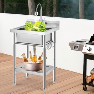 Freestanding Stainless Steel Utility Sink 16.8"x12.8"x7.6" Single Bowl with Adjustable Legs, 360° Swivel Hot & Cold Faucet - 1 of 4