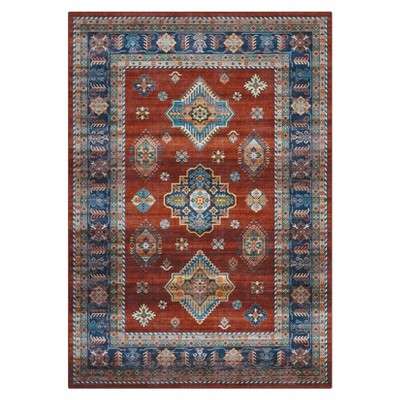Washable Vintage Rug Non Slip Low Pile Rug Soft Throw Floor Cover Foldable Indoor Carpet for Living Room Bedroom Office
