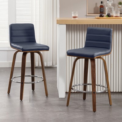 Bekrvio 26"/29" Swivel Bar Stools Set of 1/2, Faux Leather Upholstered Counter Chairs with Wood Legs, Mid-Century Seating for Kitchen Island