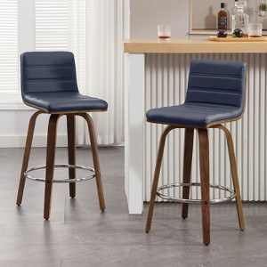 Bekrvio 26"/29" Swivel Bar Stools Set of 1/2/3/4, Faux Leather Upholstered Counter Chairs with Wood Legs, Mid-Century Seating for Kitchen Island - 1 of 4
