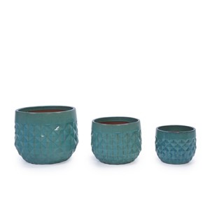 SEVOBAL Planters 3-Piece Diamond Ceramic Glossy Flower Pots, Frost-Resistant with Drainage Holes for Indoor, Outdoor, Blue, 19.69"*19.69"*17.33" - 1 of 4