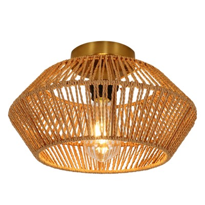 YIYIBYUS Woven Rattan Ceiling Mount Light with Cage Shade for Bedroom