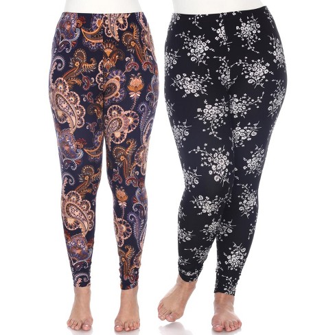 Women's Plus Size Printed Leggings Black/white Pailsey One Size Fits Most  Plus - White Mark : Target