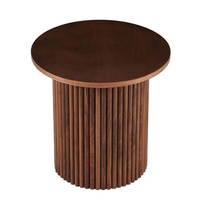 Maliang Wood Veneer Tabletop 19.69 Inch Round Coffee Table, MDF Table-top with Metal Base, Sofa Side Table for Living Room