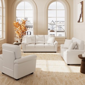 6 seater Living Room Sofa Loveseat Chair Set Faux Leather Couch with Pillows Chocolate Black-Morden Fort - 1 of 4