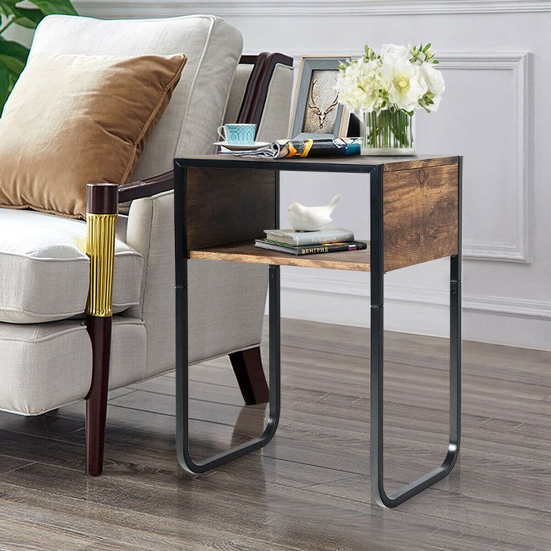 Costway Side Table Industrial Coffee Table w/Metal Frame Rustic End Table Nightstand, 3 of 11