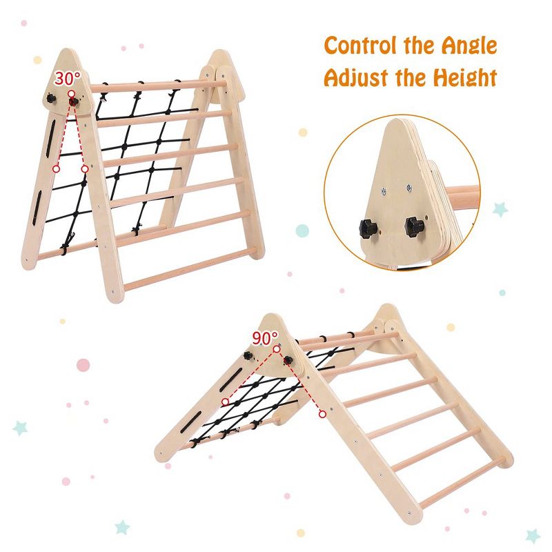 3-in-1 Wooden Climbing Gym Playset for Toddlers - Triangle Folding Climbing and Sliding for Boys and Girls, 3 of 8