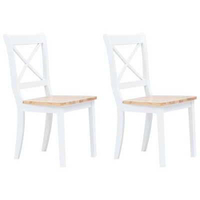 vidaXL Dining Chairs 2 pcs White and Light Wood Solid Rubber Wood