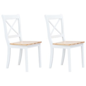 vidaXL Dining Chairs 2 pcs White and Light Wood Solid Rubber Wood - 1 of 4
