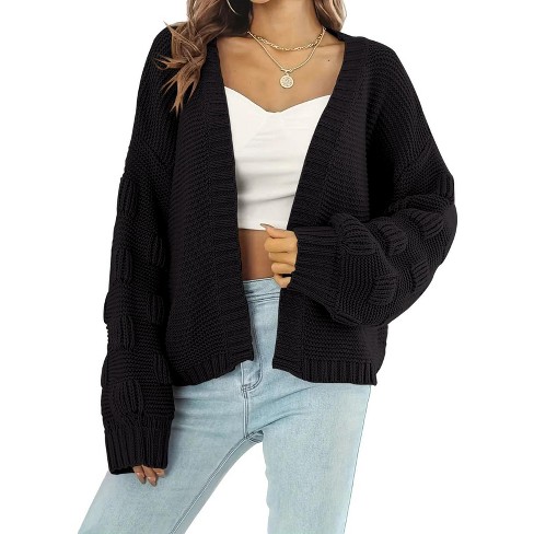 Oversized Hand Knit Cardigan, Bomber, Chunky Sweater, Black good Open Style Cardigan,