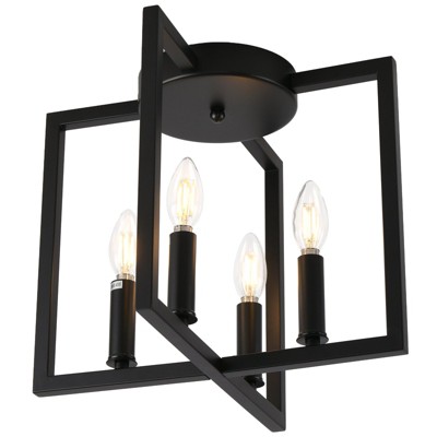 PAKOKULA 14.57 in. 4-Light Matte Black Geometric Semi-Flush Mount with Metal Shade