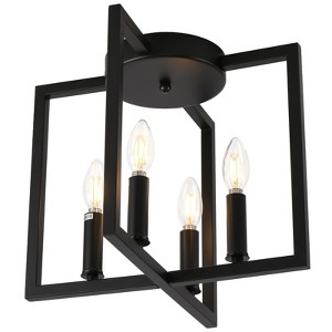 PAKOKULA 14.57 in. 4-Light Matte Black Geometric Semi-Flush Mount with Metal Shade - 1 of 4