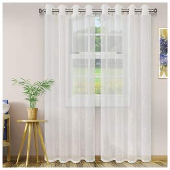 Embroidered Lightweight Sheer Scroll 2-Piece Curtain Panel Set with Stainless Grommet Header - Blue Nile Mills