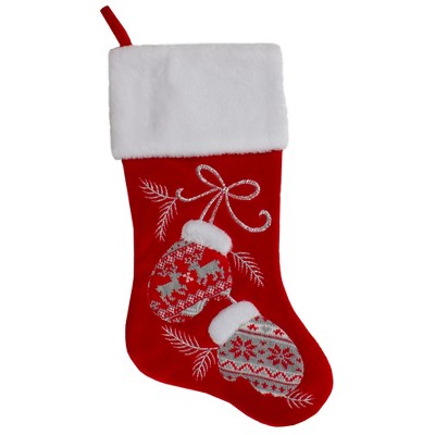 Northlight 20.5-Inch Red and White Winter Mittens Embroidered Christmas Stocking