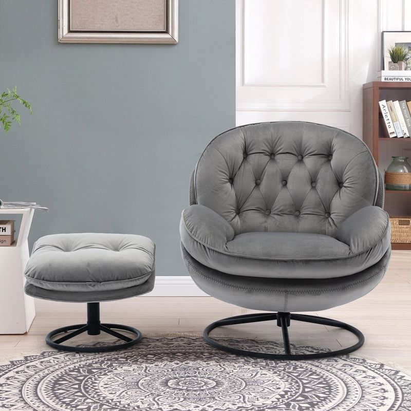 Upholstered Lazy Chair With Ottoman, Metal Legs And Frame Modern Lounge Accent Chair, Soft Velvet Leisure Sofa Chair, 3 of 9