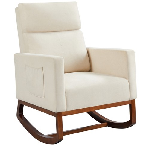 Yaheetech Upholstered Rocking Chair with Rubber Wood Legs and Side Pockets Beige