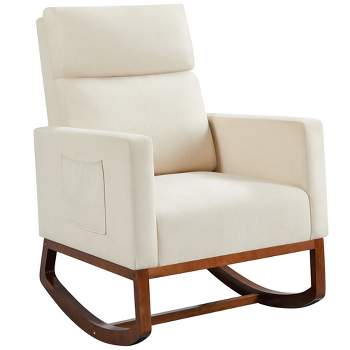 Yaheetech Upholstered Rocking Chair with Rubber Wood Legs and Side Pockets
