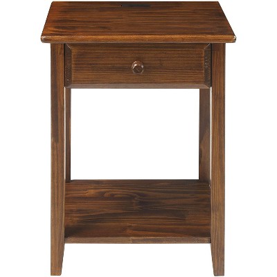 Casual Home 647-24 Soild Sustainably Sourced Wood Night Owl Bedside Nightstand with 4 USB Charging Ports, Top Drawer and Lower Shelf, Warm Brown
