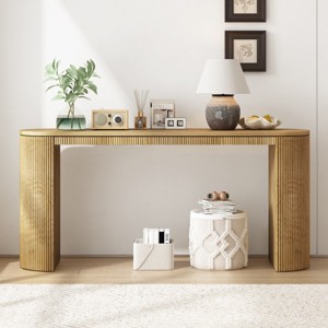 Modern Curved Design Wood Console Table,Entryway Side Table With Vertical Stripe Design Suitable for Living Room Hallway-Cuddlewood - 1 of 4