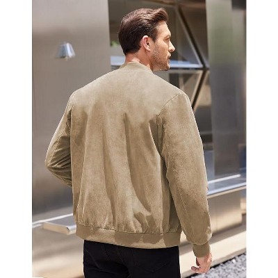 COOFANDY Men's Casual Varsity Jacket Vintage Lightweight Suede Bomber Jackets Light Brown S — фото 4