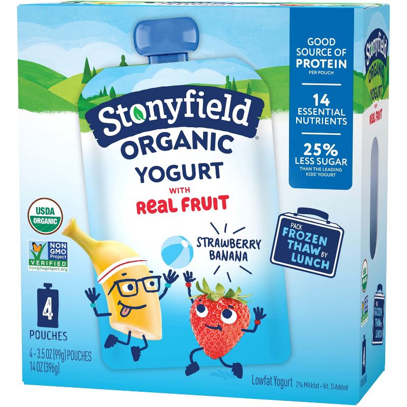 Stonyfield Organic Kids&#39; Strawberry Banana Yogurt - 4ct/3.5oz Pouches, 1 of 10