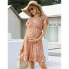 Coolmee Women Summer Midi Dress Maternity Floral Boho Wrap Short Sleeve V Neck Ruffle A-Line Flowy Sundress - 2 of 4