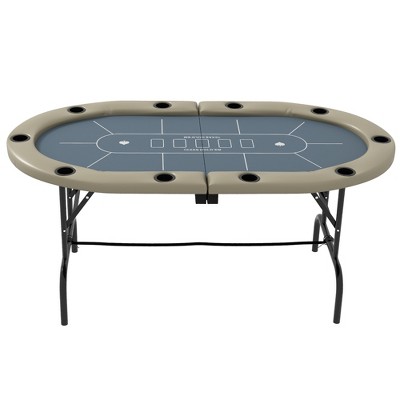 Foldable Blue Felt Blackjack Poker Table with Cup Holders