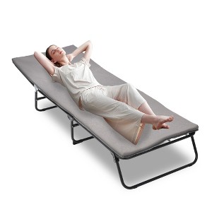 NicBex Portable Outdoor Lounge Chair, Heavy Duty Folding Camping Cot with 5-Angle Adjustable, 1200D Oxford Fabric, Includes Carry Bag, Gray - 1 of 4