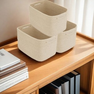JANSNO 3 Pack Rectangle Rope Storage Baskets with Handles, Multi-Use Decorative Bins for Toys/Clothes - 1 of 4
