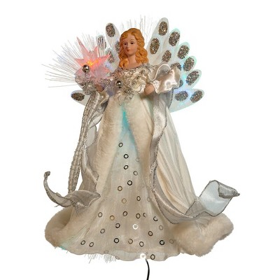 12-Inch White and Silver LED Fiber Optic Angel Tree Topper