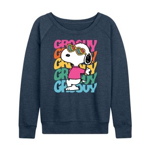 Women's - Peanuts - Groovy Stacked Lightweight French Terry Wide Neck Long Sleeve Shirt - 1 of 4