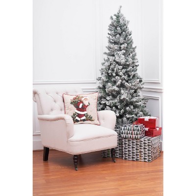 Green and Beige Square Christmas Throw Pillow with Santa Design