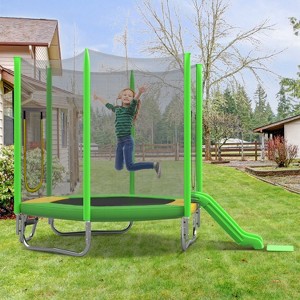 Okak 7FT Hexagon Kids Trampoline with Enclosure Net, Outdoor Trampolines with Slide and Ladder, Mini Trampoline for Patio, Yard - 1 of 4