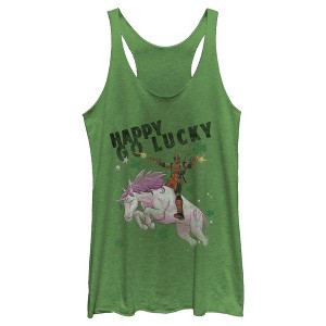 Women's Marvel Deadpool Lucky Unicorn St. Patrick's Racerback Tank Top - 1 of 3