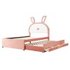 Okak Platform Bed Frame with Upholstered Rabbit-Shaped Headboard for Kids Noise-Free Bed with LED Lights Easy Assembly - 4 of 4