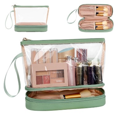 Paaaawaters Stripe Makeup Brush Organizer Bag Travel Make up Bags for Women Double Layer Makeup Pouch for Girls/Women
