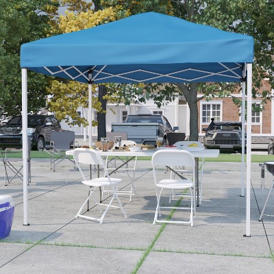 Blue 8'x8' Pop Up Canopy Tent with Folding Table and Chairs Set