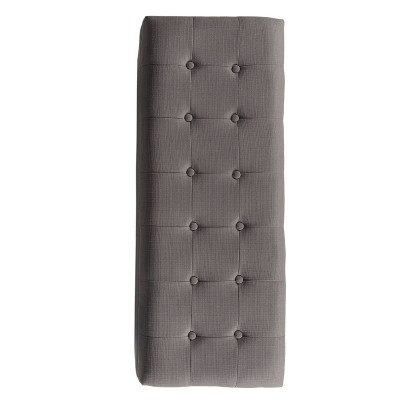 Gray Tufted Fabric Storage Bench with Wood Legs