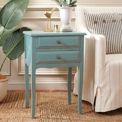 Lori Transitional Slate Blue Pine Wood End Table with Storage