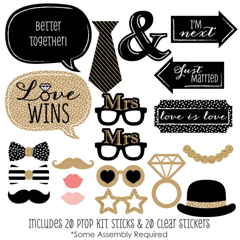 Big Dot of Happiness Mrs. and Mrs. - Gold - Lesbian Wedding Photo Booth Props Kit - 20 Count, 2 of 8