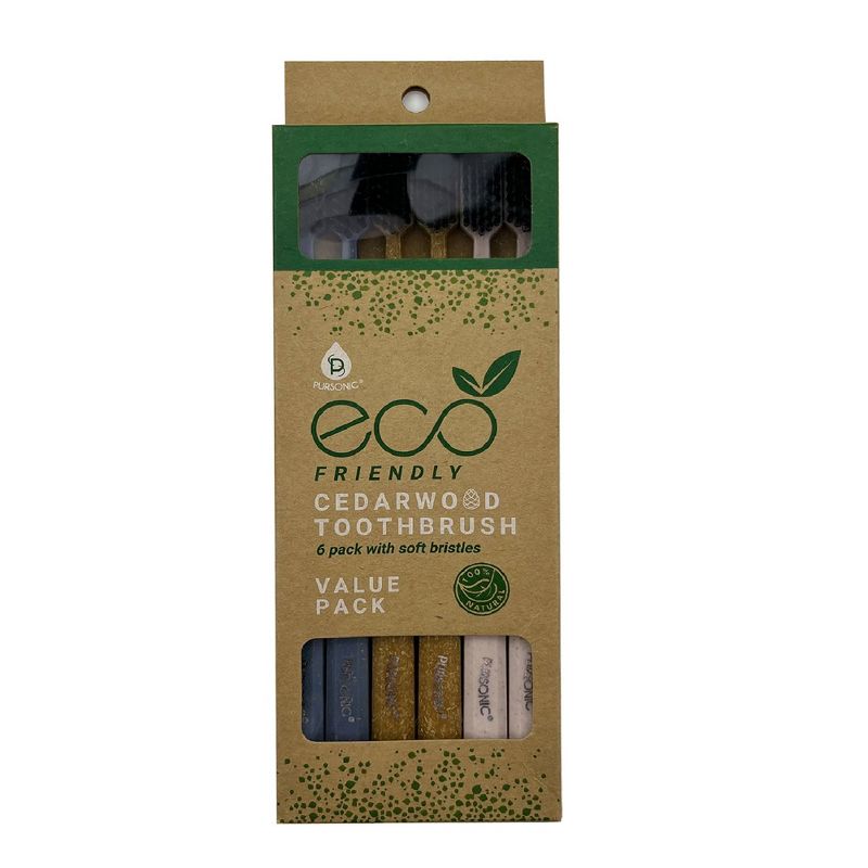 100% Eco-friendly Cedarwood Toothbrushes (6 Pack), 1 of 3