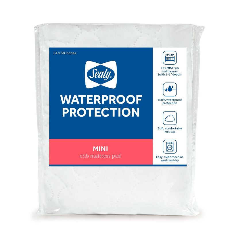 Sealy Waterproof Protection Mini Crib Mattress Pad - White, 1 of 8