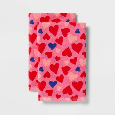 2pk Valentines Day All Over Heart Bath Hand Towel Set Pink - Threshold™