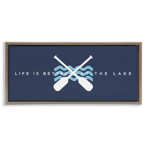 Stupell Industries Better At Lake with Crossed Oars Floating Frame Canvas Art - 1 of 4