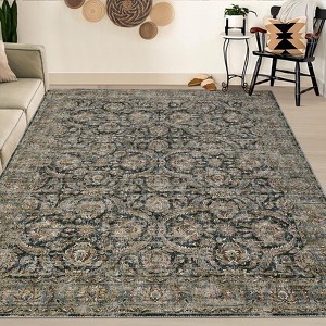 Vintage Rug for Living Room, Washable Floral Bedroom Rug, Soft Low Pile Floor Cover for Dining Room Office - 1 of 4